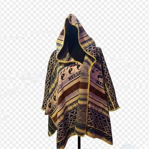 URBAN OUTFITTED HOODED CAPE OR PONCHO. MULTI COLORED. HELLO &YIN YAN SYMBOLS